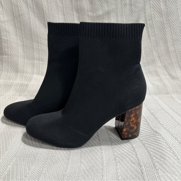 MIA Tarrin black fabric bootie with tortoiseshell block heel, size 9 - Picture 1 of 11